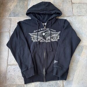 Y2K Famous Stars and Straps Hoodie Small Travis Barker Brand, Embroidered Zip Up